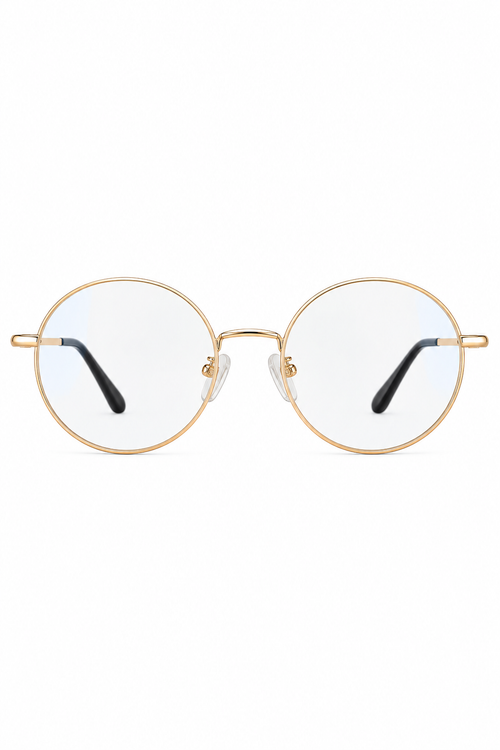 Armação Liam redonda Dourada + lentes antirreflexo + blue até 4 graus (longe ou perto)
