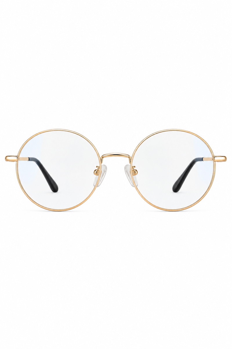 Armação Liam redonda Dourada + lentes antirreflexo + blue até 4 graus (longe ou perto)